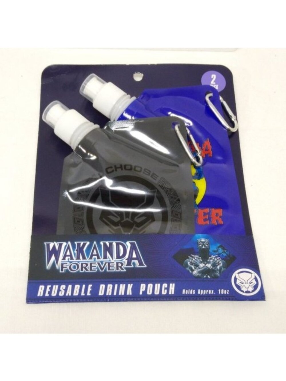 Wakanda Forever & Black Panther Reusable Drink Pouches Each Holds 10oz - NWT B/G